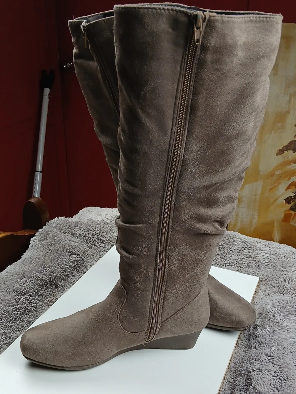 CL by Laundry Taupe Over-the-Knee Wedge Boots